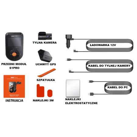 Vantrue S1 PRO 2CH – kamera samochodowa Dual WiFi GPS, przód + tył, tryb parkingowy